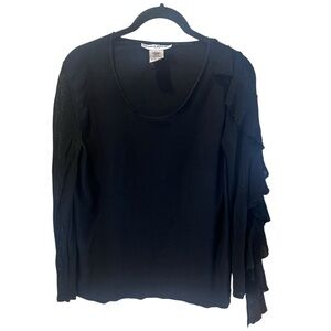 Sonia‎ Rykiel | Black Scoop Neck Sweater Knit Flutter Sleeve | FR44